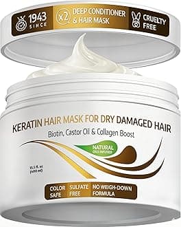 - Keratin Hair Mask - Protein Repair Keratin Treatment - Deep Conditioner for Dry, Damaged, Curly, Straight & Frizzy Hair with Biotin, Collagen & Castor Oil - 13.5 Fl Oz