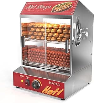 ROVSUN 42.3QT/40L Hot Dog Steamer, 2-Tier Hot Dog Hut Steamer with 235 Hot Dogs & 50 Buns Capacity, Electric Bun Warmer with Removable Shelves Food Clip for Party Event Concession Stand