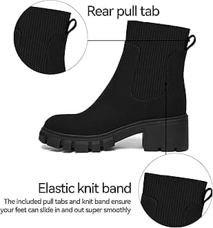 Athlefit Women's Chelsea Boots Fashion Slip on Platform Ankle Boots Lug Sole Chunky Booties