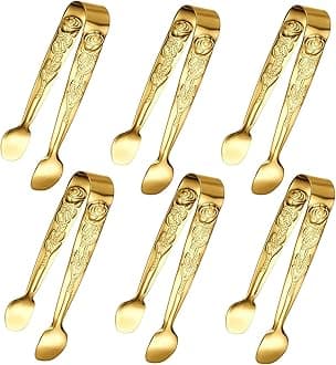 6PCS Mini Serving Tongs, 4Inch Rose Stainless Steel Sugar Cube Tong, Sliver Small Ice Tongs for Tea and Coffee Party, Appetizers, Desserts by Sunenlyst (6PCS Gold)
