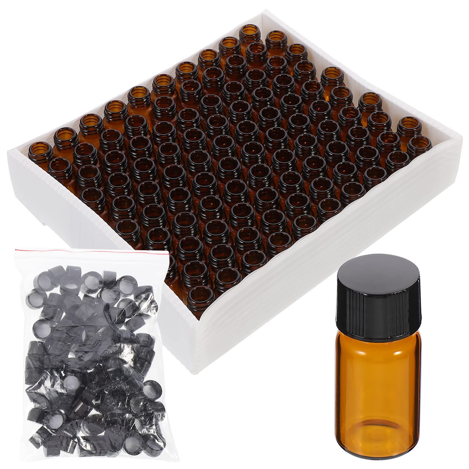 Hemobllo 100pcs Liquid Sampling Sample Bottles Sample Vials Glass Bottles Brown Glass Vials Lab Sample Vials Brown, Black