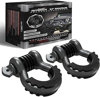 AUTMATCH D Ring Shackle 3/4" Shackles (2 Pack) 41,887Ibs Break Strength, Clevis Shackle with 7/8" Screw Pin & Shackle Isolator Washers Kit for Tow Strap Winch Off Road Vehicle Recovery, Gunmetal Gray