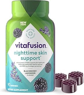 Nighttime Skin Support (1), Beauty Supplement with Retinol (Vitamin A RAE), Collagen & Bedtime Botanicals, BlackBerry Lavender Flavor, 90 Count