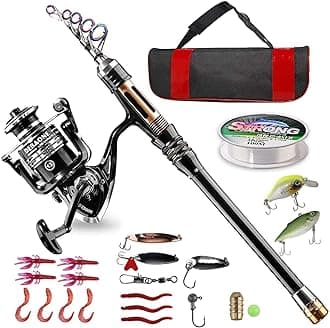 BlueFire Fishing Rod Kit, Carbon Fiber Telescopic Fishing Pole and Reel Combo with Spinning Reel, Line, Lure, Hooks and Carrier Bag, Fishing Gear Set for Beginner Adults Saltwater Freshwater