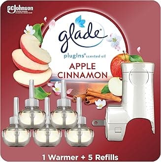 Glade PlugIns Refills Air Freshener Starter Kit, Scented and Essential Oils for Home and Bathroom, Apple Cinnamon, 3.35 Fl Oz, 1 Warmer + 5 Refills