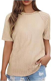 Women Summer Tops y2k Casual Solid Round Neck Pullover Loose Fashion Short Sleeve Elegant Dressy Business Tunic Blouse Print Beige