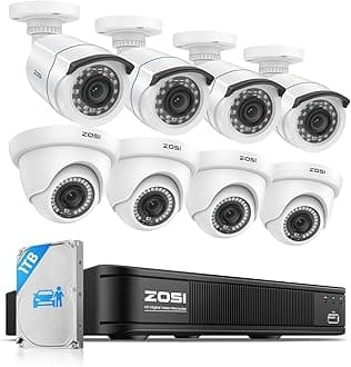 3K Lite Home Security Camera System with AI Human Vehicle Detection, H.265+ 8CH CCTV DVR and 8 x 1080p Wired Outdoor Indoor Bullet Dome Cameras, Remote Access, Alert Push (1TB Hard Drive)