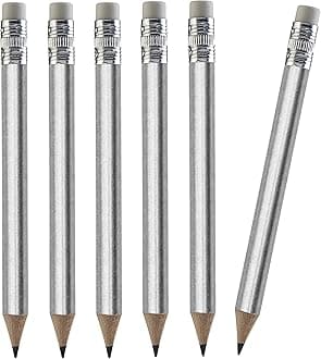 TH Golf 100pcs Golf Pencils, 4 Inch Mini Half Pencils with Eraser Sharpened Wood Mini Round for Schools Wedding Toddlers Home Corporate Multiple Colours (Silver)