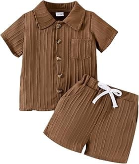 Toddler Baby Boys Clothes Ribbed Button-Down Shirt Tops +Shorts Pocket Outfit 2 PCS set 12 Months-5T Without Tee
