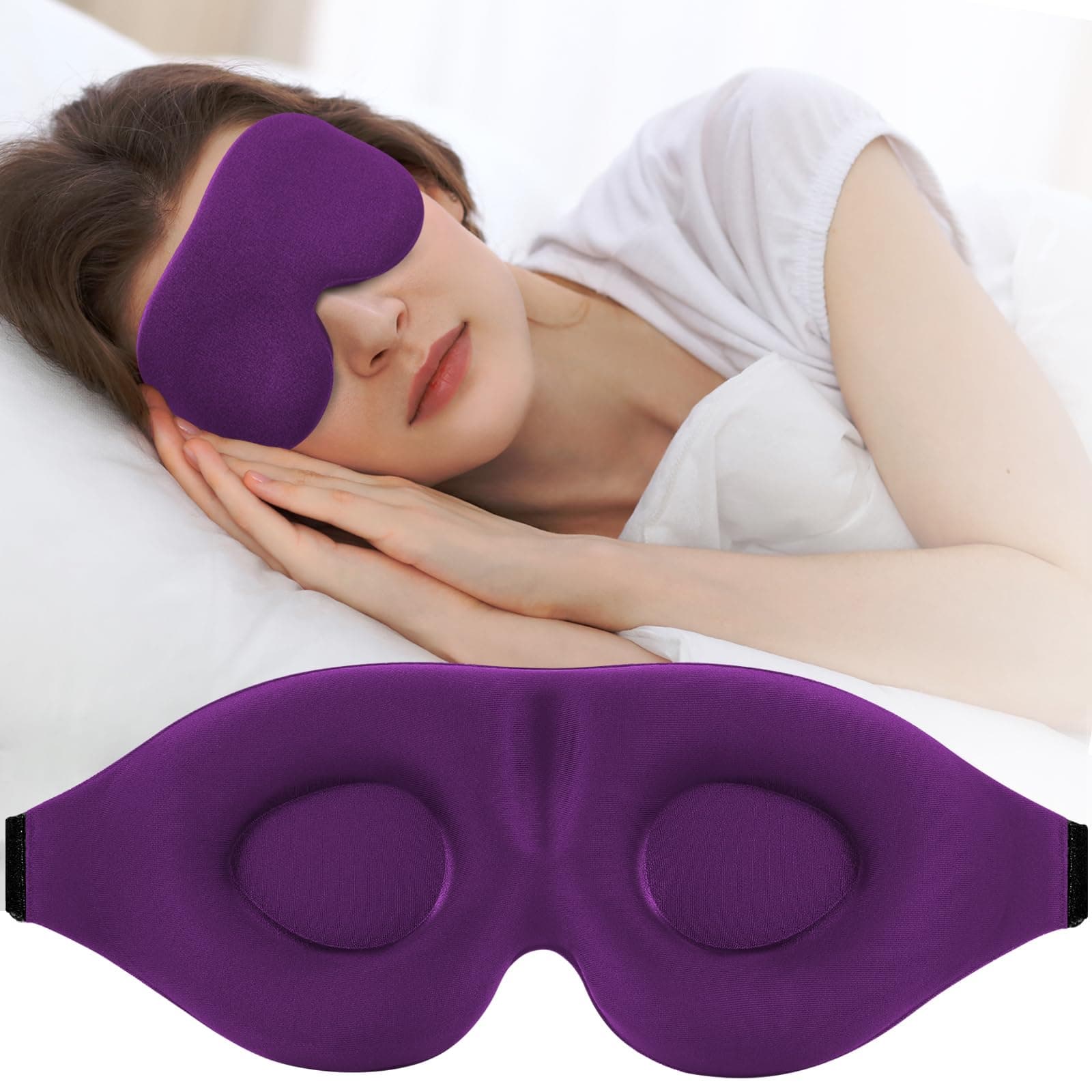 3D Sleep Mask for Side Sleeper, 100% Light Blocking Sleeping Eye Mask for Women Men, Contoured Cup Night Blindfold, Luxury Eye Cover Eye Shade with Adjustable Strap for Travel, Nap,Meditation, Purple