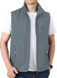 Hixiaohe Mens Lightweight Vest Summer Casual Outdoor Vest Utility Travel Golf Work Zip Sleeveless Jacket with Pockets