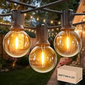 200FT Garden Bulb Lights 100+4 G40 Bulbs, IP45 Waterproof Outdoor Festoon Lights, Warm White String Lights with 1000FT Connectable Extension for Patio, Party, Wedding