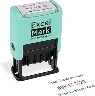 2445 Date Stamp with Text - Blue and Red Ink (Seafoam Mount, Custom)