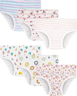100% Cotton Girls Underwear Tagless Comfort Toddler Panties (6-Pack)