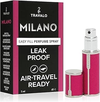 Travalo Milano Perfume Atomizer - Leak-Proof and TSA Approved for Air Travel - Reusable, Airtight, Easy Fill Mini Pump Sprayer - Lightweight Vegan Leather with Polished Metal Outer Shell - Hot Pink