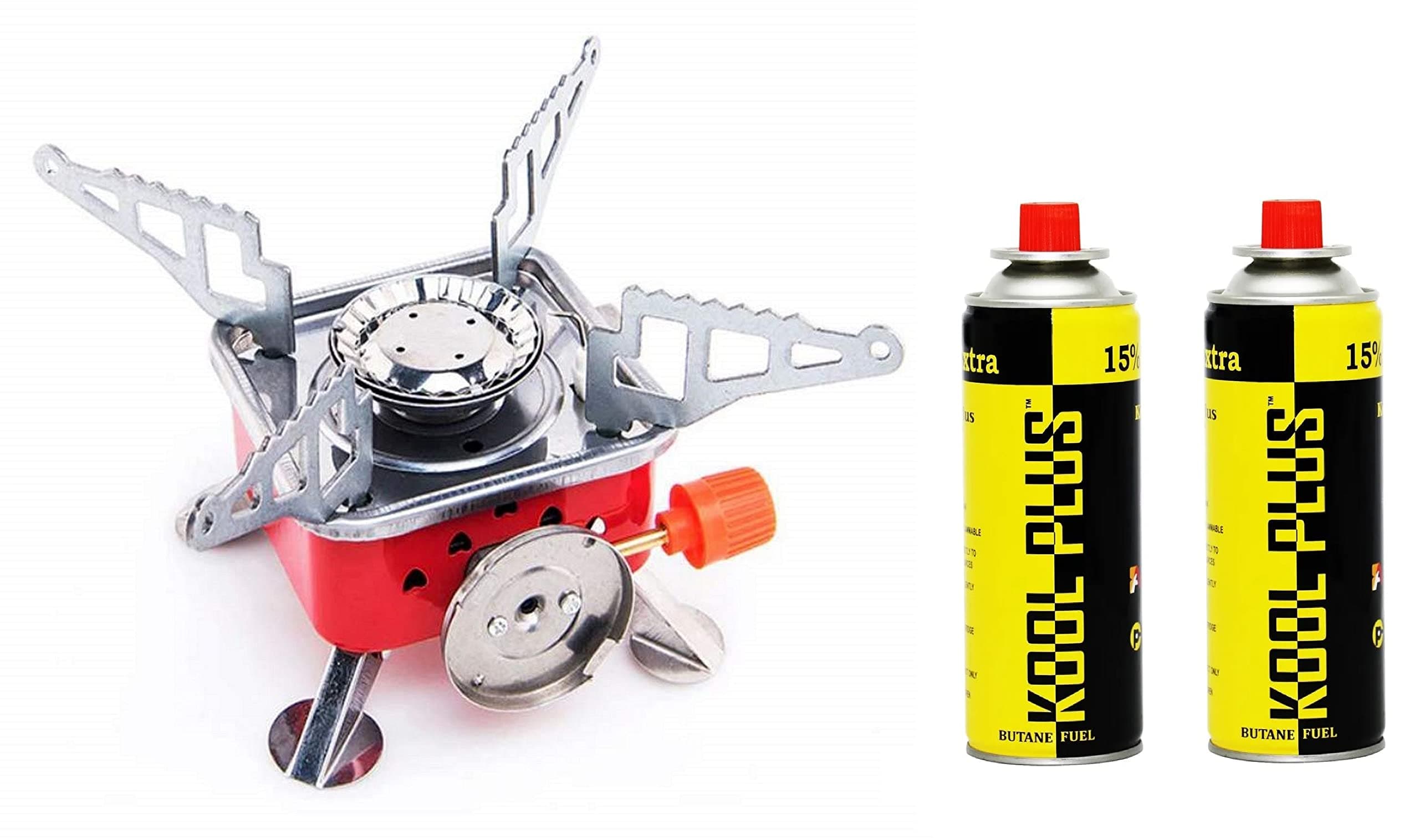 NH WORLD Combo of Ultra Light Portable Camping Stainless Steel Stove with Gas Can Stainless Steel Automatic Gas Stove (Stove + 2X200 Gram Gas Can)