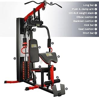 Fitvids Multifunctional Home Gym Equipment with 122.5 lbs Weight Stack, Full Body Workout Weight Machine, All in One Exercise Equipment with Pulley System for Home Gym Strength Training