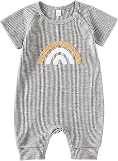 GenericInfant Toddler Boys Girls Short Sleeve Romper Rainbow Prints Ribbed Summer Bodysuits Dress Outfit 6 Months