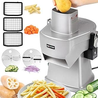 NEWTRY 4 in 1 Electric Vegetable Slicer Dicer Shredder & Strip Cutter, Commercial Automatic Multifunctional Food Chopper for Veggies & Fruits, with Thickness Adjustable Blades, 110V, 200W