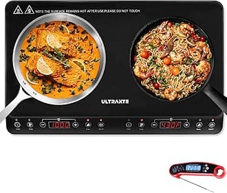 Double Induction Cooktop, ULTRAKTE Portable Dual Countertop Burner with Sensor Touch, 1800W Induction Cooktop 2 Burner, Electric Countertop Cooker with 10 Temp & Power Levels, 8-Hour Timer,Safety Lock