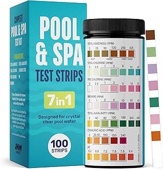 JNW 7-in-1 Pool Test Strips, 100 Quick & Accurate Test Strips for Pool Water, Spa Test Strips for Hot Tub, Chlorine Test Strips, Bromine, pH, Alkalinity, Hardness & More - Swimming Pool Test Kit