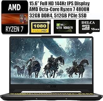 Asus TUF A15 2020 Latest Gaming Laptop I 15.6" 144Hz FHD I AMD 8-Core Ryzen 7 4800H(>I7-9750H) I 32GB DDR4 512GB PCIe SSD I NVIDIA GTX 1660 Ti RGB Backlit KB Win 10 + Delca 16GB Micro SD Card