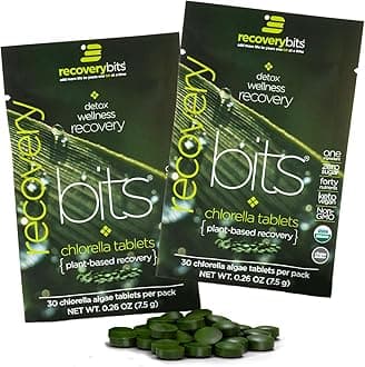 RECOVERYbits Organic Chlorella Algae Tablets, Superfood, Pure Green Algae, High Protein and Fiber, Chlorophyll, Cracked Cell Wall Non-Irradiated, for Immune Boosting and Detox, Non-GMO, 60 Tablets
