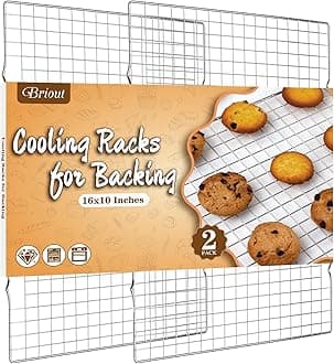 Briout Cooling Rack for Baking 2-Pack, 16x10 Inches Baking Rack, Thick Wire Cookie Rack for Cooking, Roasting, Grilling, Drying, Oven Safe, Fits Half Sheet Pan