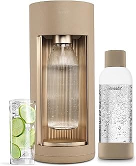 New Mysoda Glassy Design Sparkling Water Maker With 1L Glass & Plastic bottle - Silent Nordic Design Soda Maker Featuring A Sliding Door Opening - No Cylinder Included - Colour Latte