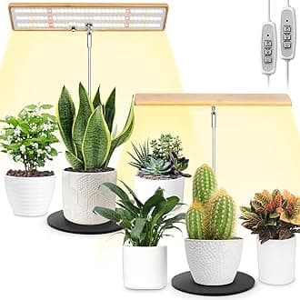 LORDEM Grow Lights for Indoor Plants Full Spectrum, Bamboo Plant Lights for Indoor Growing, Table Top Grow Light with Auto On/Off Timer 4H/8H/12H & 4 Dimmable Brightness & Height Adjustment, 2 Pack