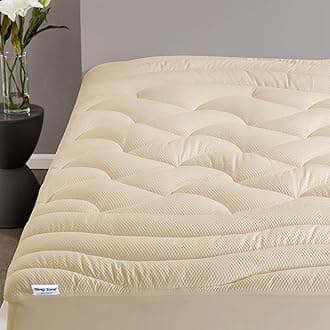 SLEEP ZONEFull Size Cooling Mattress Topper for Double Bed, Premium Zoned Cool Mattress Pad Cover, Padded Mattress Protector Breathable Washable, Deep Pocket 8-21" (Beige, Full)
