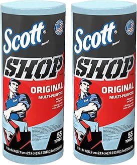 KEESON 75130 Scott Single Rolls Blue Shop Towels Disposable 55 Sheets Pack 110 Total Paper Towels (2 PACK BUNDLE) Professional DIY Oil Absorbent Wipes 39.5 Sq Feet a Roll