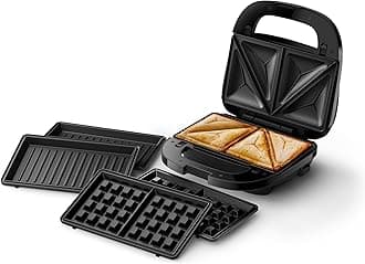 Philips 5000 Series Sandwich Maker - 3 Plate Sets for Paninis, Sandwiches, and Waffles. Nonstick Grill Plates. Cut-and-Seal. 750W Power. Black (HD2350/80)