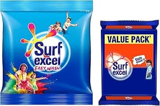 Surf Excel Easy Wash Detergent Powder, 5 Kg & Surf Excel Detergent Bar, Laundry Detergent Bar For Clothes, Removes Tough Stains, New long lasting fragrance, 4x200 g