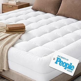 Cloud-Like Full Size Mattress Topper - 100% Cotton Top Mattress Pad for Back Pain Relief - Breathable & Naturally Cooling for Hot Sleepers, White