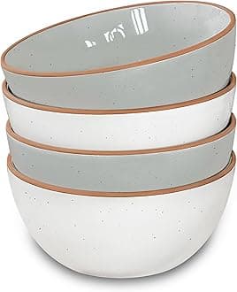 Mora Ceramic Bowls For Kitchen, 28oz - Bowl Set of 4 - For Cereal, Salad, Pasta, Soup, Dessert, Serving etc - Dishwasher, Microwave, and Oven Safe - For Breakfast, Lunch and Dinner - Vanilla & Grey
