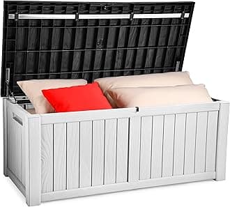YITAHOME 120 Gallon Outdoor Storage Deck Box, Large Resin Patio Storage for Outdoor Pillows, Garden Tools and Pool Supplies, Waterproof, Lockable (Black&White)