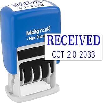 Maxmark Max Dater Self-Inking Phrase Date Stamp - Blue Ink RECEIVED Blue