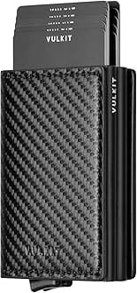 – Pocket Wallet Card Holder Men Carbon Fiber Leather with Aluminium Case RFID Blocking Card Holder Minimalist with 3 Slots for Cards and Bills