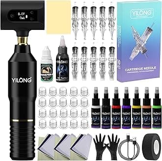 YILONG Wireless Tattoo Kits - Henna Tattoo Kit Machine with 1400 mAh Power Supply, Tattoo Gun Kit for Beginners