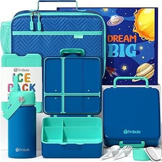 Fimibuke Kids Bento Lunch Box with 4 Compartments, Insulated lunch Bag, Stainless Steel Insulated Water Bottle, Ice Pack & Utensils Set, Birthday Gifts for Ages 3-12 Back to School Toddler Girls Boys