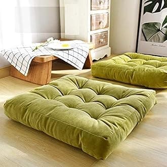 HIGOGOGO Square Meditation Pillow, Large Floor Pillow Solid Thick Tufted Seat Cushion for Balcony Bedroom Tatami Living Room, Green, 22x22 InchOEKO-TEX STANDARD 100