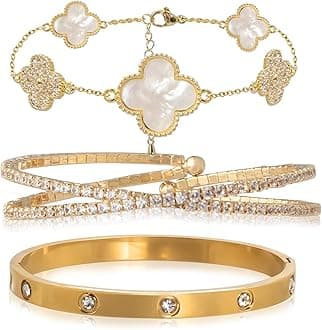 UIIZBRWGold Bracelets for Women Stainless Steel Bracelet 18K Love Bangle for women Cubic Zirconia Cuff Gold Bangle Set Fashion Jewelry Gifts