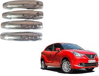 Maruti Suzuki Baleno 2015 Onwards Sensor Catch Cover with Sensor Hole Door Handle Cover/Protector, Chrome Finish, Silver, ABS Material,Set of 4 Pcs
