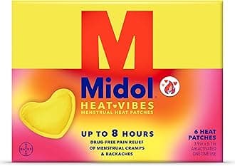 Heat Vibes Menstrual Pain Relief Heat Patches - 6 Count Pack for Period Cramps and Backache