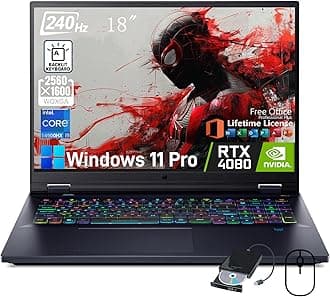 acer Predator Helios 18 Gaming Laptop - 18" 2.5K 240Hz 500 nits Display, Intel i9-14900HX, GeForce RTX 4080, 64GB DDR5, 1TB SSD, Microsoft Office Lifetime, Windows 11 Pro, RGB Backlit KB, WiFi 7