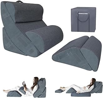 6PCS Orthopedic Bed Wedge Pillow for Sleeping, Gel Memory Foam Post Surgery Pillow Set for Back, Neck, Leg Support, Acid Reflux, Gerd, Anti Snoring, with Washable Cover & Travel Bag (Gray, 24'' Wide)