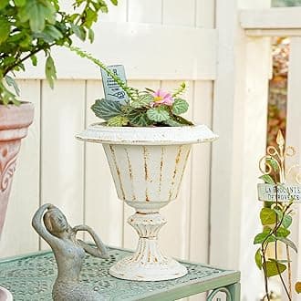 Cast Iron Tabletop Flower Vase, Vintage Pretty French Urn Planter Design, 7" Tall 6.6" Wide Decorative Centerpieces Flower Stand Plants Holder, Artificial Flower Arrangements Home Decor