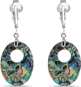 Tahitian-Style Abalone Paua Shell Clip On Earrings-Mother of Pearl Shells Authentic Ocean Romantic Shells Holiday, Authentic