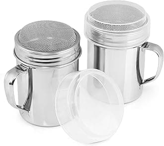 Accmor 2pcs Powdered Sugar Shaker Duster with Handle, Cinnamon Shaker Flour Sifter, 10oz Stainless Steel Fine Mesh Dredges Shakers for Cinnamon Flour Salt Pepper